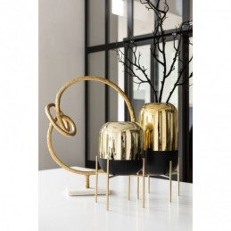 Windlicht extravagantes Design mit Fußgestell aus Glas schwarz/gold S