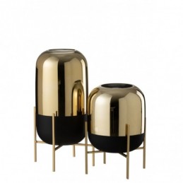 Windlicht extravagantes Design mit Fußgestell aus Glas schwarz/gold L