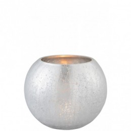 Windlicht kugelförmig rissiges Design aus Glas glänzend silber L