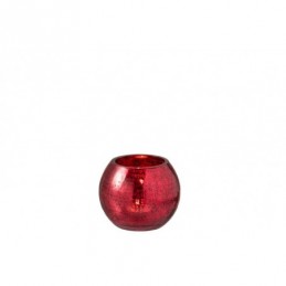 Windlicht kugelförmig rissiges Design aus Glas glänzend rot S