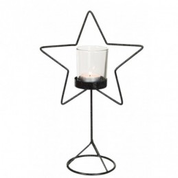 Schlichter Teelichthalter/Kerzenhalter Stern aus Metall schwarz