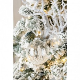 Weihnachtsglaskugeln mit Glitzerdesign schlicht transparent/weiß 4er Set
