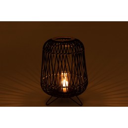 Laterne aus Bambus mit Kerzenhalter schwarz M (36x36x49cm)