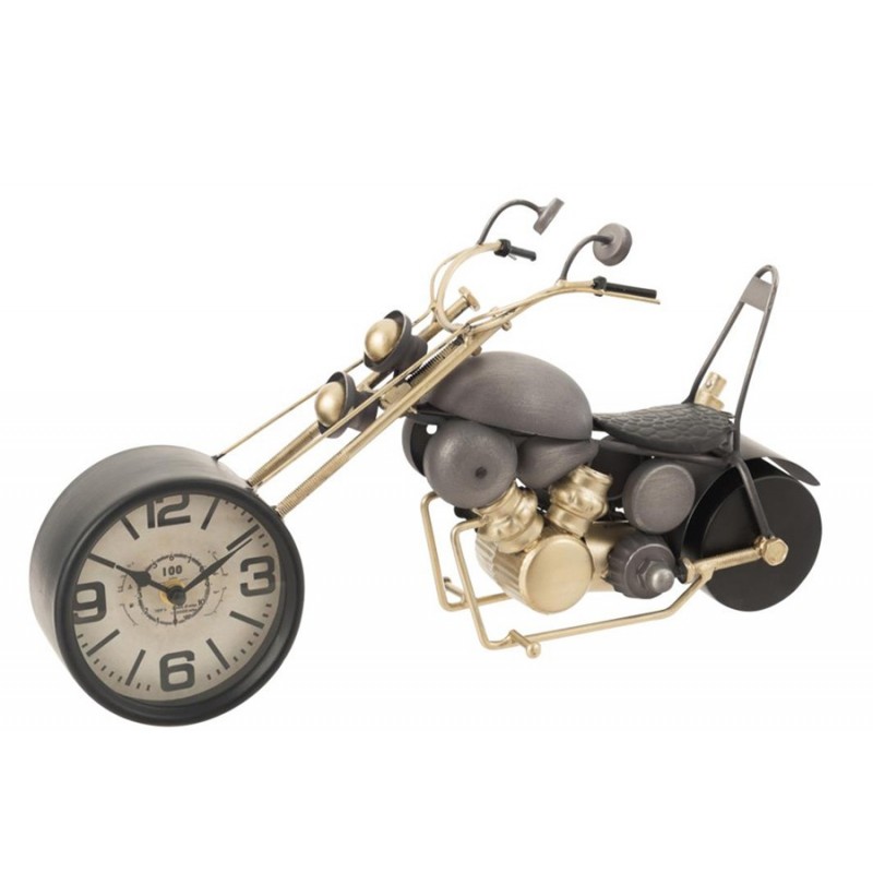 Antike Standuhr Motorrad aus Metall schwarz/grau/gold (44x16x25cm)